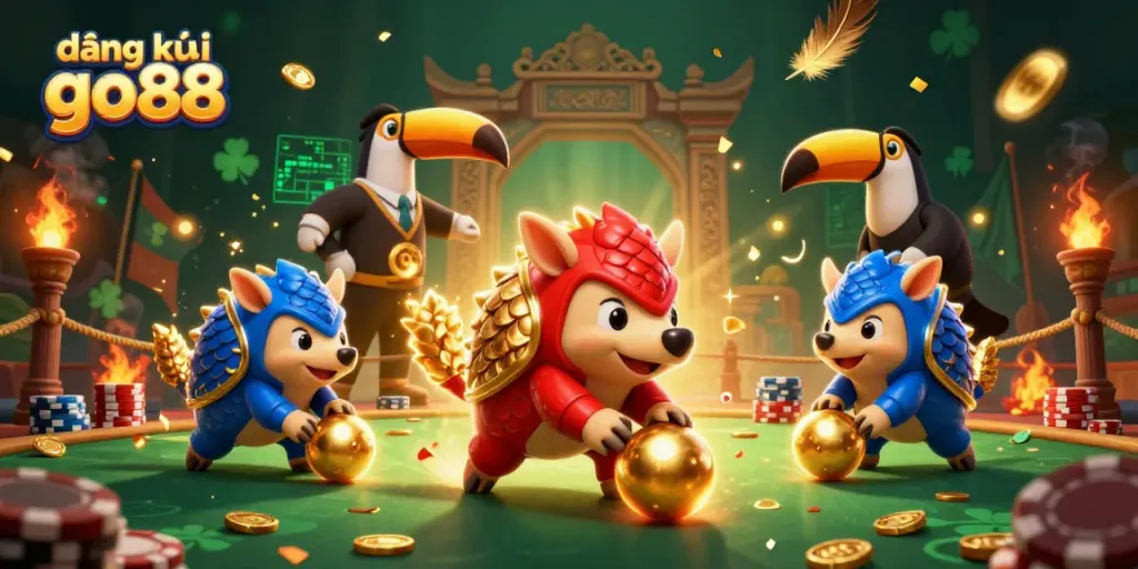 Engage in the action with đăng ký go88, as rival pangolins challenge each other amid vibrant casino elements.