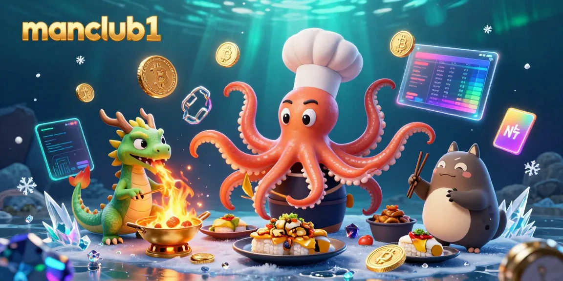 Playing thrilling casino games at manclub1 with captivating characters, Bitcoin coins, and vibrant displays.