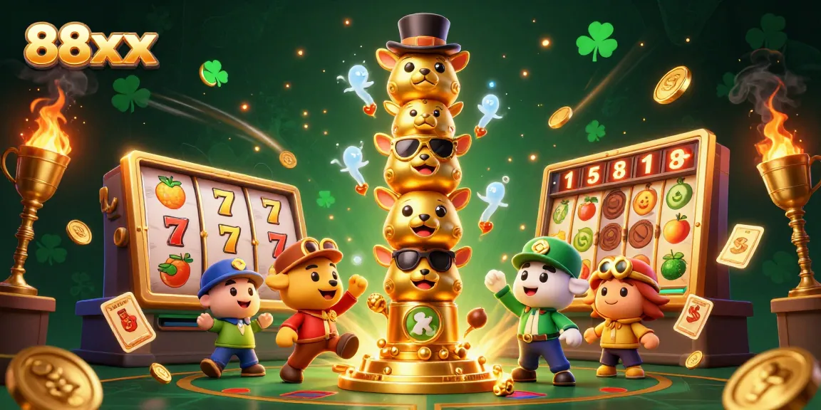 Experience thrilling slots and jackpots with 88xx at this vibrant casino illustration.