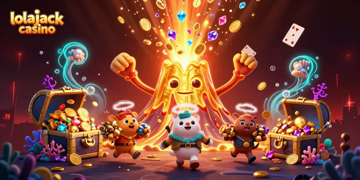 Experience the thrill of winning at lolajack casino with a vibrant 3D treasure eruption scene.
