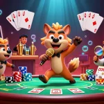 Engage with top online casino Australia features in a vibrant, humorous casino illustration.