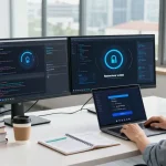 快连开发者在现代办公室中使用多屏幕优化网络体验。
