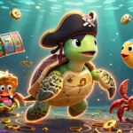 Spin the best online pokies with a vibrant 3D scene featuring a pirate turtle, golden hermit crab, and parrotfish.